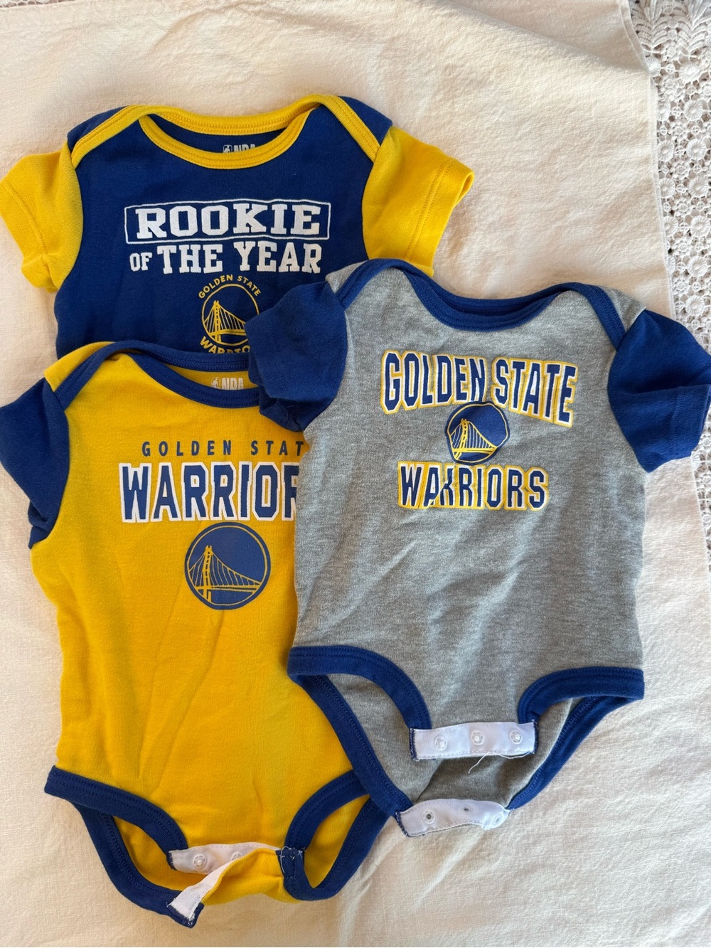 NBA Golden State Warriors Infant Bodysuit Trio - Blue, Yellow, Gray